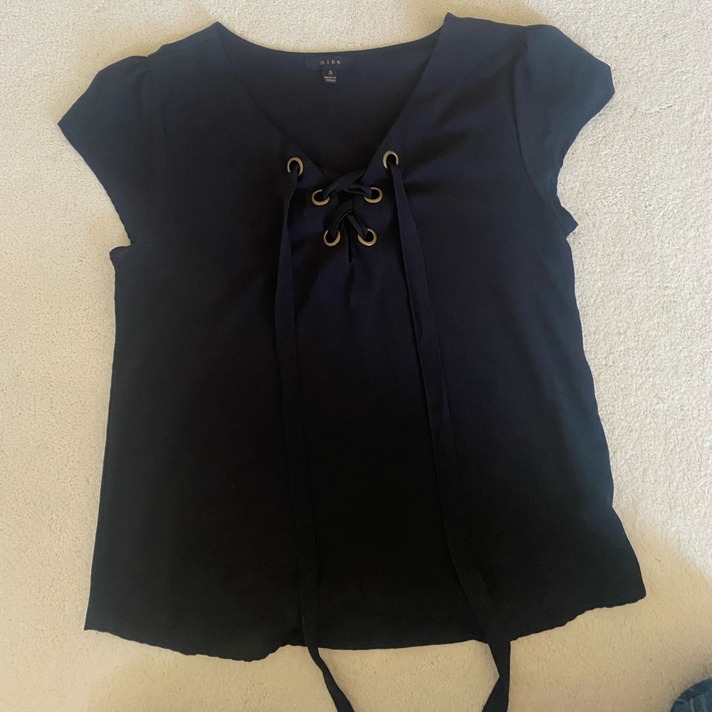 black lace up blouse, medium